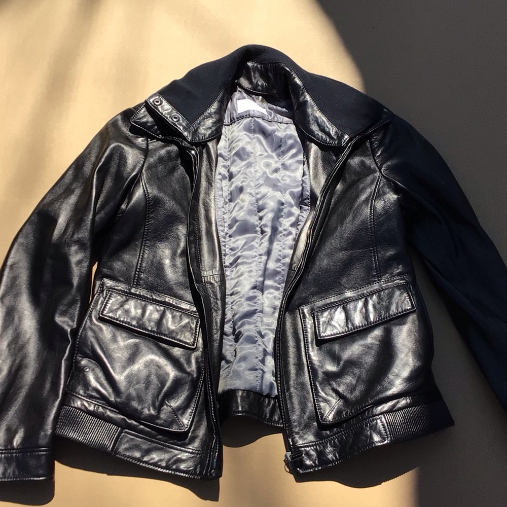 Porsche Design Black Leather Bomber Jacket with Silver Lining